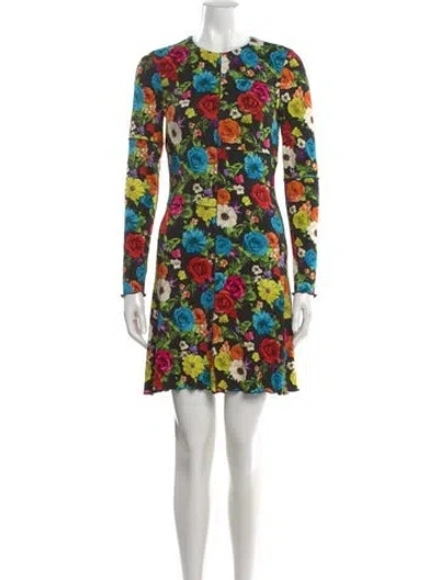 Pre-owned Alice And Olivia Floral Print Mini Dress In Black