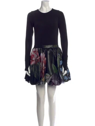 Pre-owned Alice And Olivia Floral Print Mini Dress In Black