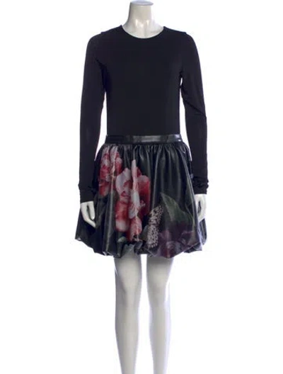 Pre-owned Alice And Olivia Floral Print Mini Dress In Black