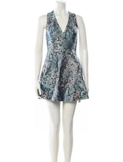 Pre-owned Alice And Olivia Floral Print Mini Dress In Blue