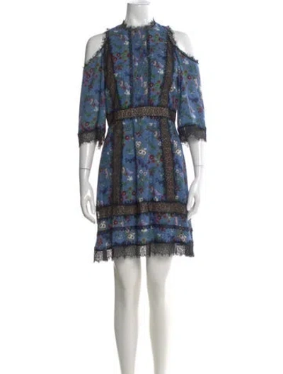 Pre-owned Alice And Olivia Floral Print Mini Dress In Blue