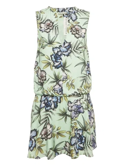 Pre-owned Alice And Olivia Floral-print Mini Dress In Green