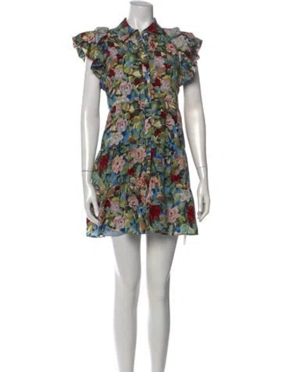 Pre-owned Alice And Olivia Floral Print Mini Dress In Green