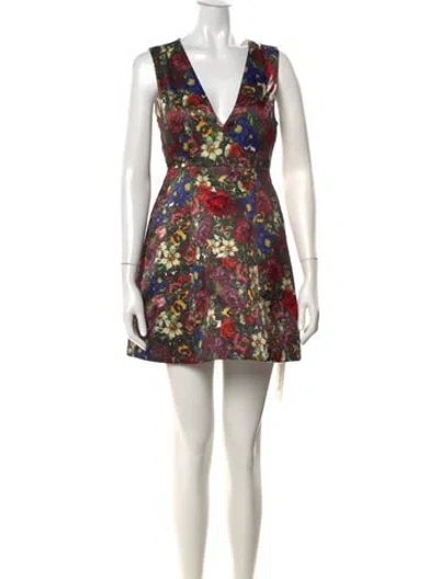 Pre-owned Alice And Olivia Floral Print Mini Dress In Green