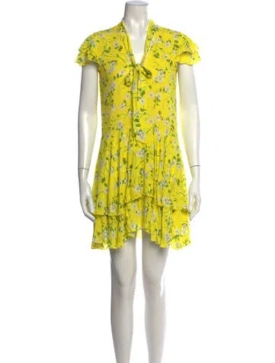 Pre-owned Alice And Olivia Floral Print Mini Dress In Green/yellow