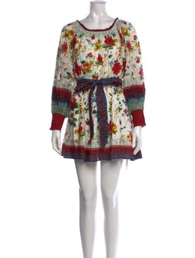 Pre-owned Alice And Olivia Floral Print Mini Dress In Neutrals