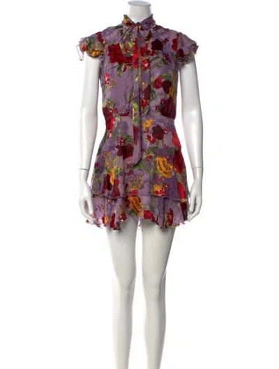 Pre-owned Alice And Olivia Floral Print Mini Dress In Purple