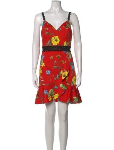 Pre-owned Alice And Olivia Floral Print Mini Dress In Red