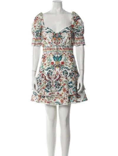 Pre-owned Alice And Olivia Floral Print Mini Dress W/ Tags In White