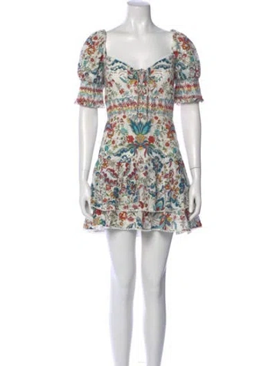Pre-owned Alice And Olivia Floral Print Mini Dress In White