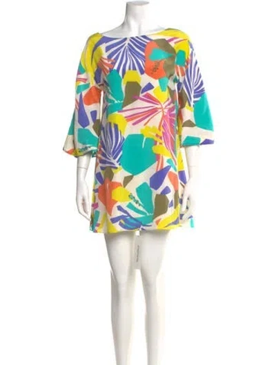 Pre-owned Alice And Olivia Floral Print Mini Dress In White