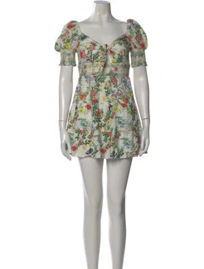 Pre-owned Alice And Olivia Floral Print Mini Dress In White