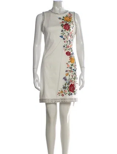 Pre-owned Alice And Olivia Floral Print Mini Dress In White