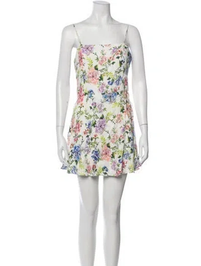 Pre-owned Alice And Olivia Floral Print Mini Dress In White