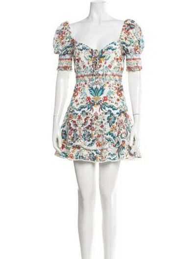 Pre-owned Alice And Olivia Floral Print Mini Dress In White