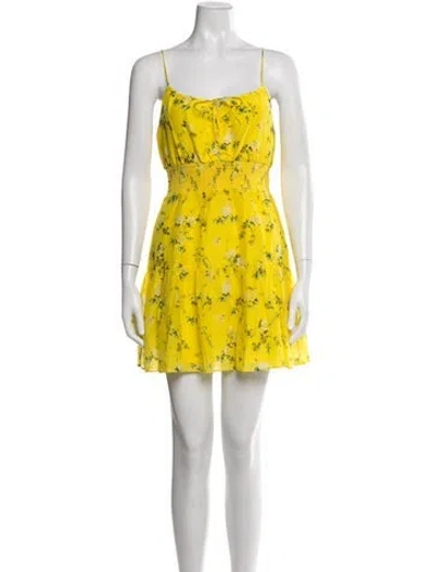Pre-owned Alice And Olivia Floral Print Mini Dress In Yellow