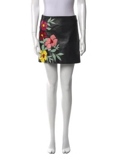 Pre-owned Alice And Olivia Floral Print Mini Skirt In Black