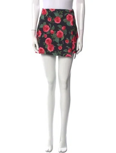 Pre-owned Alice And Olivia Floral Print Mini Skirt In Black
