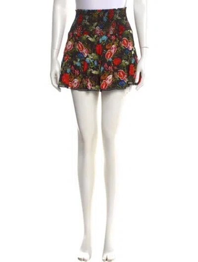 Pre-owned Alice And Olivia Floral Print Mini Skirt In Black