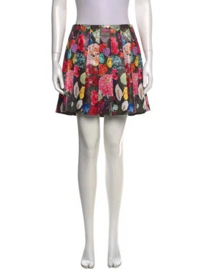 Pre-owned Alice And Olivia Floral Print Mini Skirt In Black