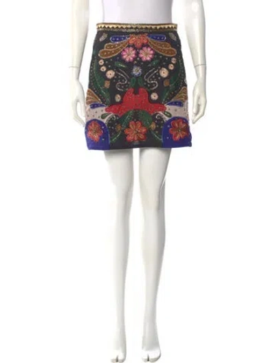 Pre-owned Alice And Olivia Floral Print Mini Skirt In Black