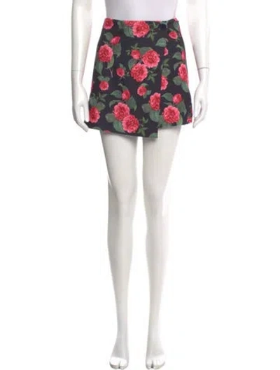 Pre-owned Alice And Olivia Floral Print Mini Skirt In Black