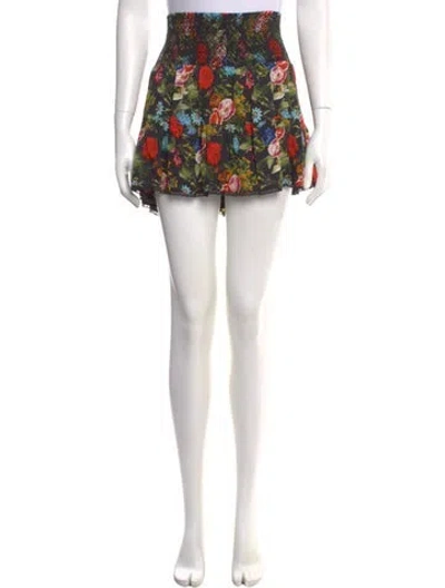 Pre-owned Alice And Olivia Floral Print Mini Skirt In Black