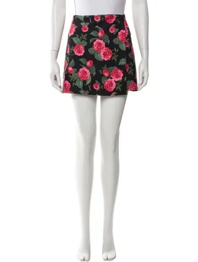 Pre-owned Alice And Olivia Floral Print Mini Skirt In Black