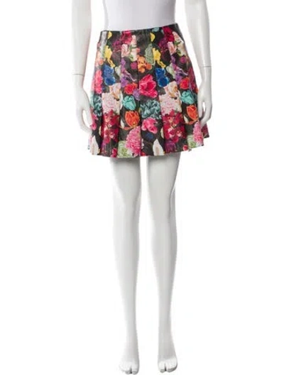 Pre-owned Alice And Olivia Floral Print Mini Skirt In Black