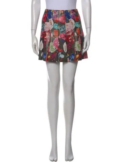 Pre-owned Alice And Olivia Floral Print Mini Skirt In Black