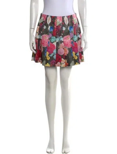 Pre-owned Alice And Olivia Floral Print Mini Skirt In Black