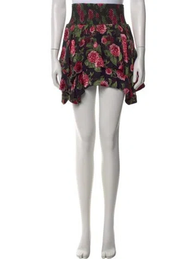 Pre-owned Alice And Olivia Floral Print Mini Skirt In Black