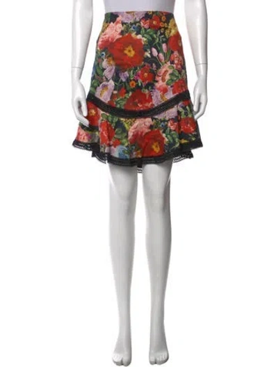 Pre-owned Alice And Olivia Floral Print Mini Skirt In Black