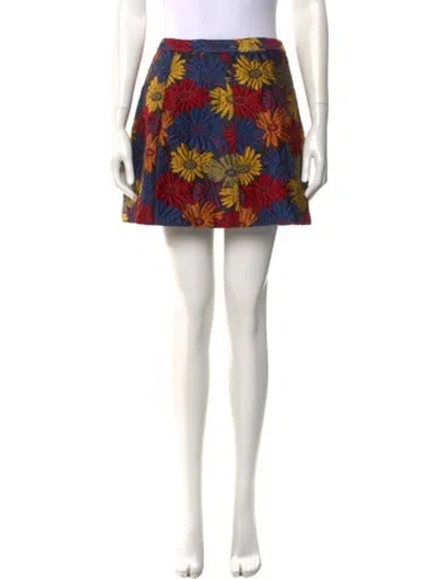 Pre-owned Alice And Olivia Floral Print Mini Skirt In Blue