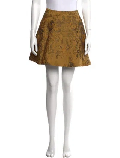 Pre-owned Alice And Olivia Floral Print Mini Skirt In Gold