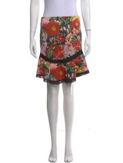 Pre-owned Alice And Olivia Floral Print Mini Skirt In Orange