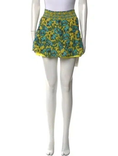 Pre-owned Alice And Olivia Floral Print Mini Skirt In Yellow