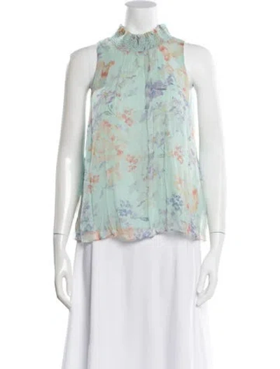 Pre-owned Alice And Olivia Floral Print Mock Neck Blouse In Blue