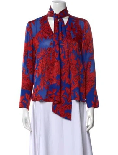Pre-owned Alice And Olivia Floral Print Mock Neck Blouse In Multi