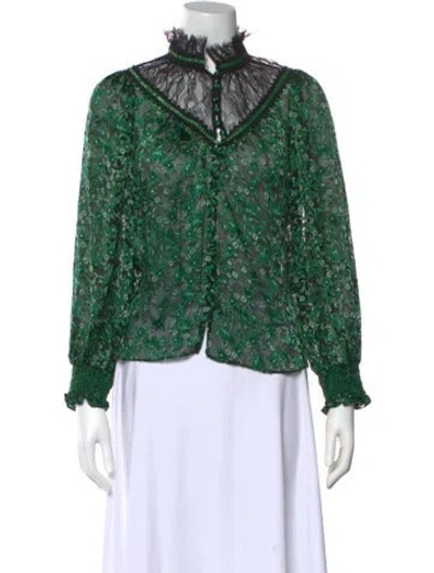 Pre-owned Alice And Olivia Floral Print Mock Neck Blouse In Multi