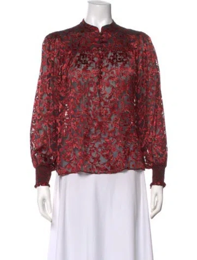 Pre-owned Alice And Olivia Floral Print Mock Neck Blouse In Multi