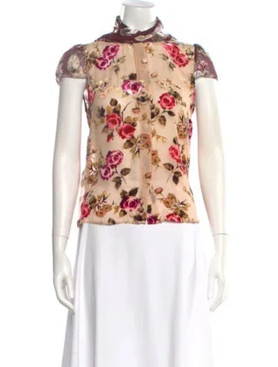 Pre-owned Alice And Olivia Floral Print Mock Neck Blouse In Multi