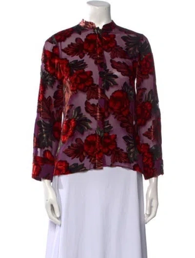 Pre-owned Alice And Olivia Floral Print Mock Neck Blouse In Purple