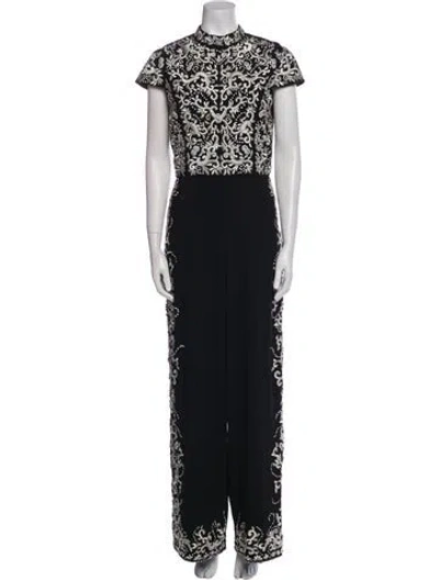 Pre-owned Alice And Olivia Floral Print Mock Neck Jumpsuit In Blue