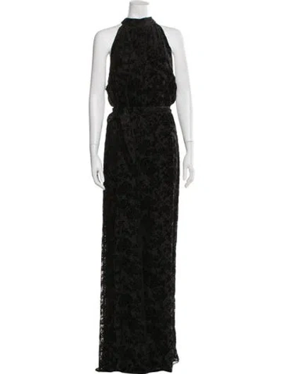 Pre-owned Alice And Olivia Floral Print Mock Neck Jumpsuit W/ Tags In Black