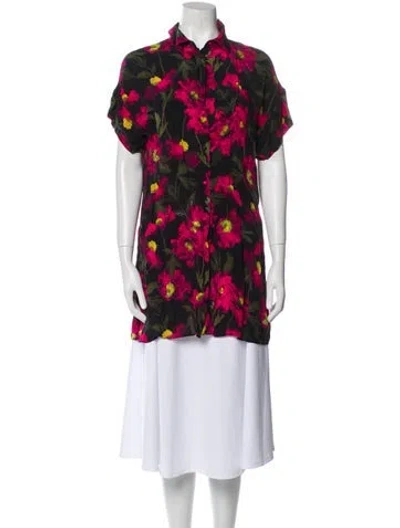 Pre-owned Alice And Olivia Floral Print Mock Neck Tunic In Black