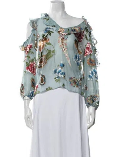Pre-owned Alice And Olivia Floral Print Off-the-shoulder Blouse In Neutral