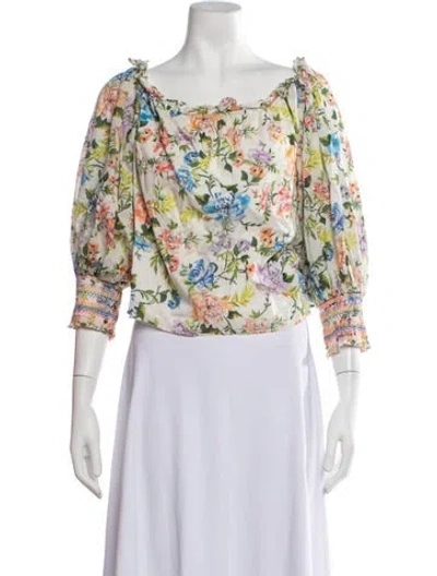 Pre-owned Alice + Olivia Floral Print Off-the-shoulder Blouse In White