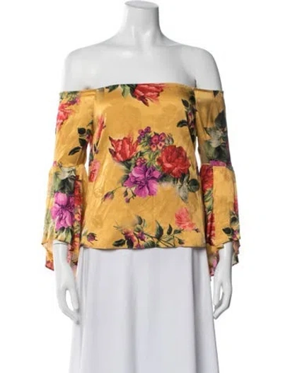 Pre-owned Alice And Olivia Floral Print Off-the-shoulder Blouse In Yellow