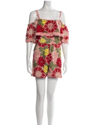 Pre-owned Alice And Olivia Floral Print Off-the-shoulder Romper In Pink
